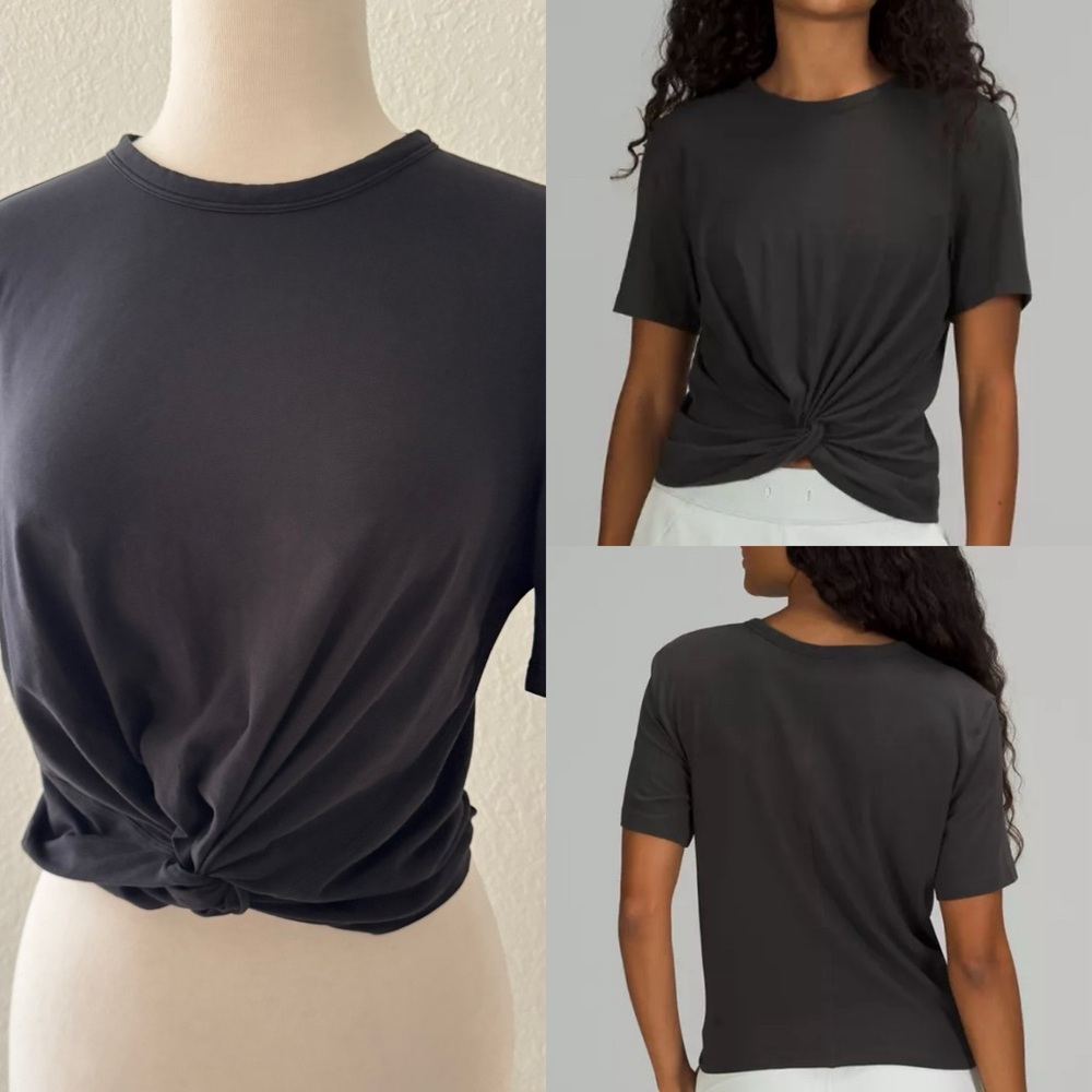 Lululemon Crescent T-Shirt Women’s Black Pima Cotton Knot Front‎ Soft Stretch *S